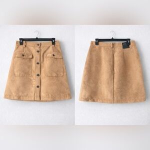 Banana Republic Camel Suede-Look A-Line Button Front Mini Skirt